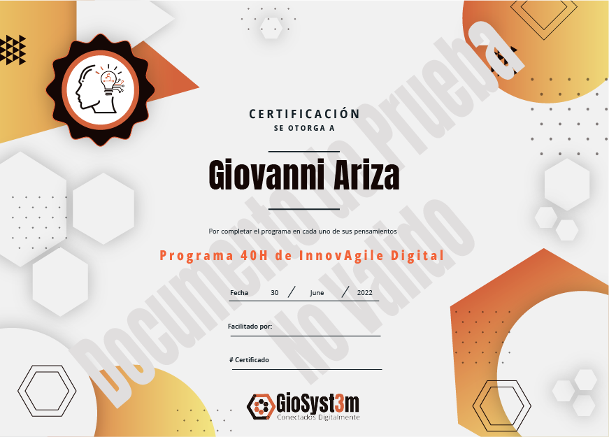 Certificado Digital Programa 40H de InnovAgile Digital - GioSyst3m